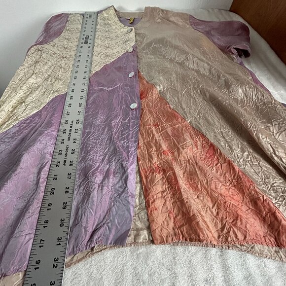 Staley Gretzinger Patchwork Crinkle Multicolor Asymmetrical Button-Up Jacket M/L - Picture 7 of 8